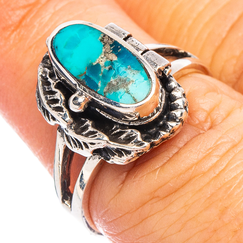 Arizona Turquoise Native Style Poison Ring Size 6.75 (.925 Sterling Silver)