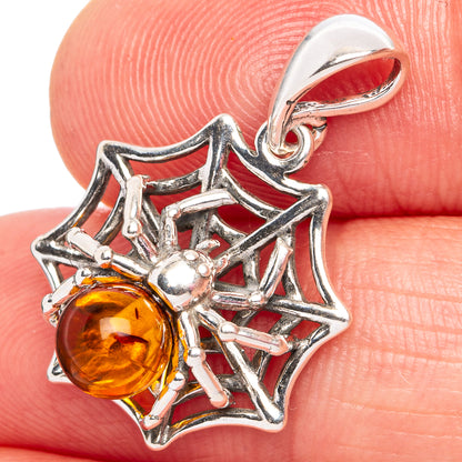 Baltic Amber Spider Web Pendant 7/8" (.925 Sterling Silver)