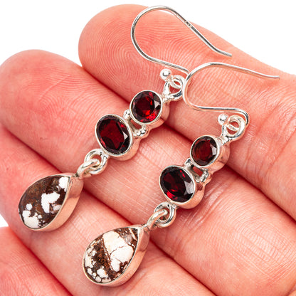 Wild Horse Jasper, Garnet Earrings 1 7/8" (925 Sterling Silver) E1849