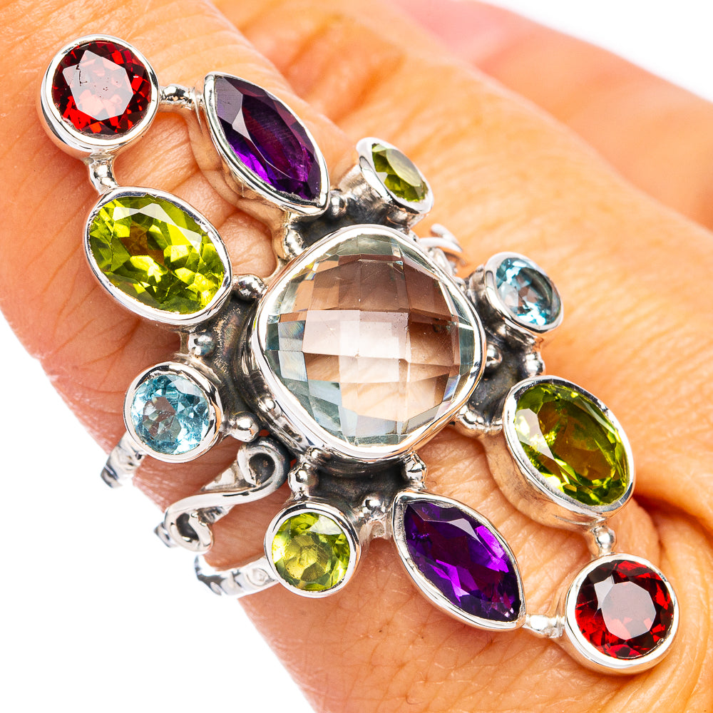 Signature Blue Topaz, Peridot, Amethyst, Garnet Ring Size 7.75 (925 Sterling Silver) R8121