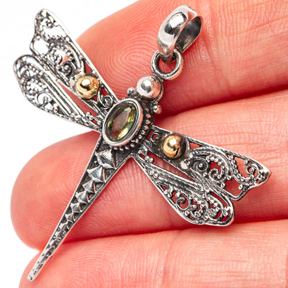 Dainty Peridot Dragonfly Pendant 1 5/8" (.925 Sterling Silver)