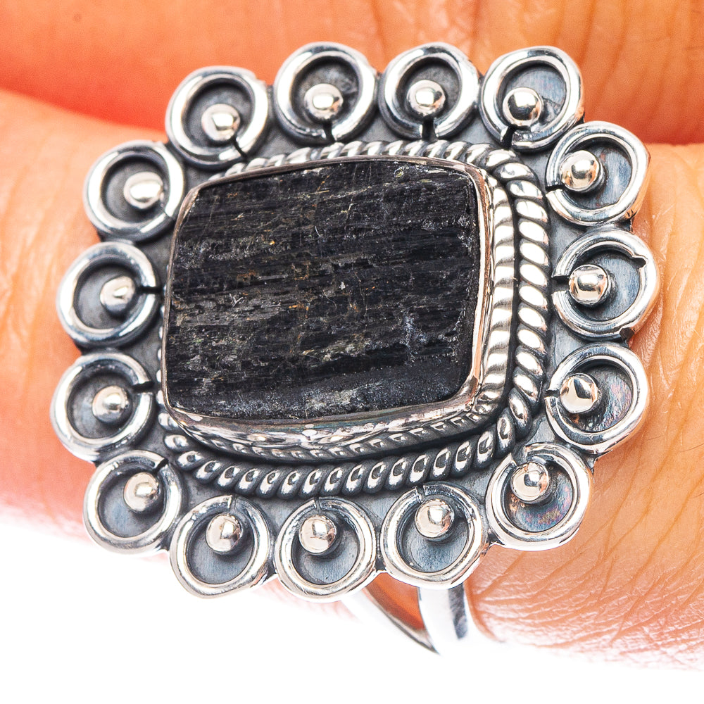 Black Tourmaline Ring Size 7 (925 Sterling Silver) R6926