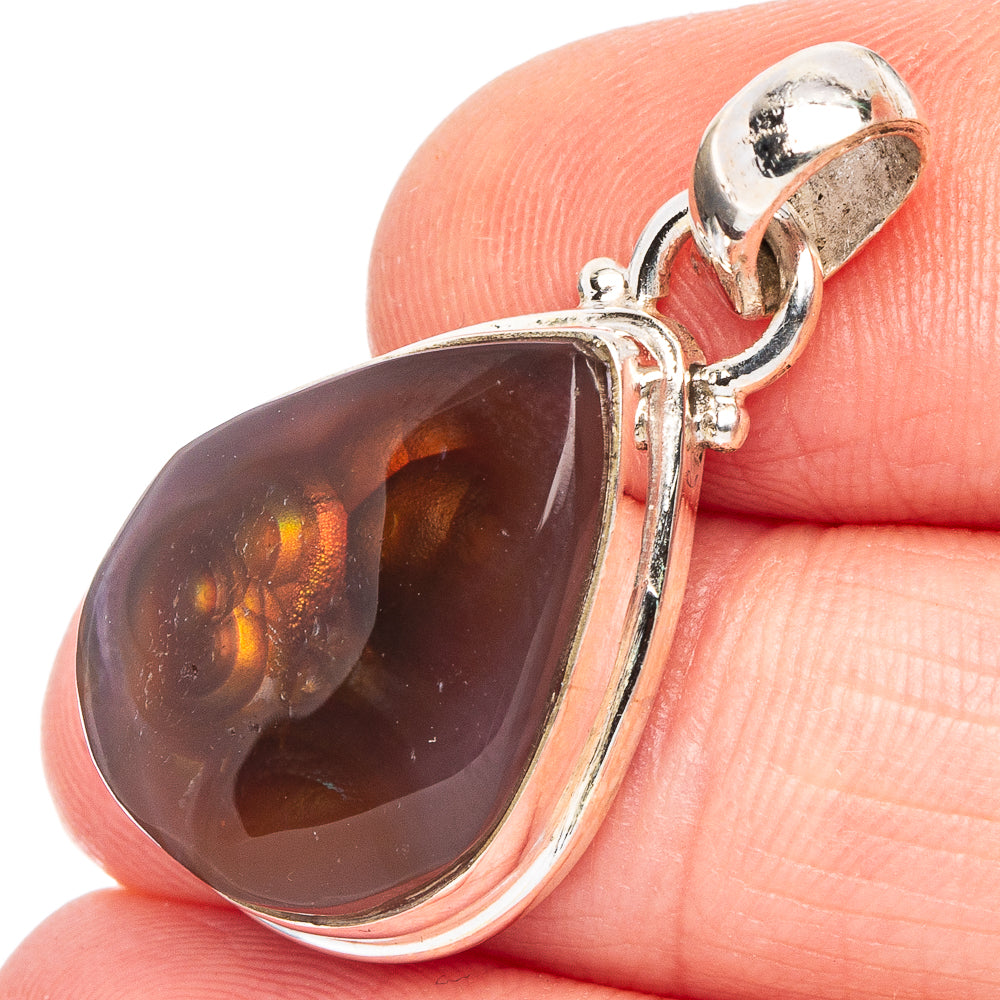 Rare Mexican Fire Agate Pendant 1 1/4" (.925 Sterling Silver)