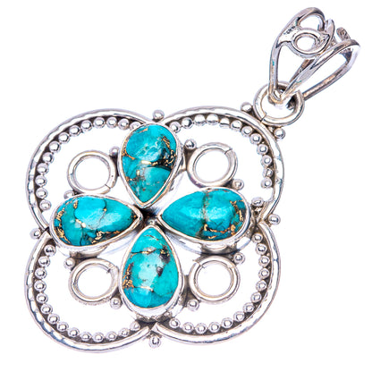 Blue Copper Composite Turquoise Pendant 1 5/8" (925 Sterling Silver) P41065