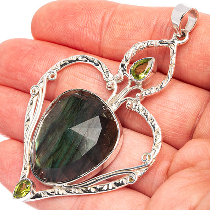 Signature Labradorite, Peridot Heart Pendant 2 5/8" (925 Sterling Silver) P45077