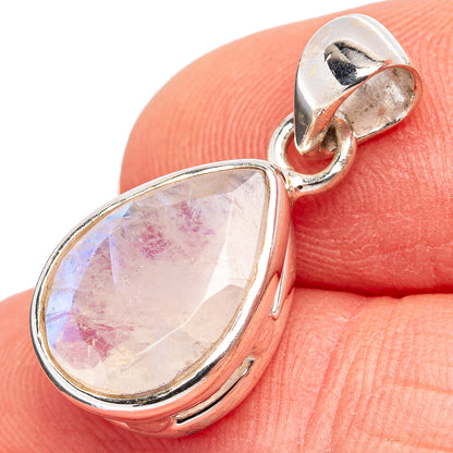 Faceted Rainbow Moonstone Pendant 7/8" (.925 Sterling Silver)