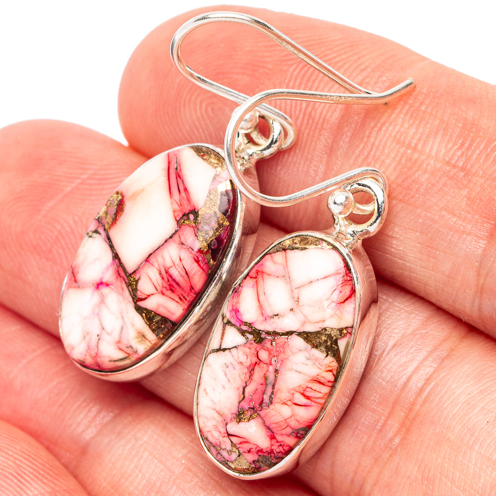 Pink Copper Composite Turquoise Earrings 1 3/8" (925 Sterling Silver) E2574