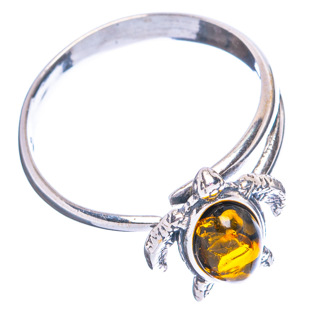 Baltic Amber Sea Turtle Ring Size 6 Adjustable (.925 Sterling Silver)