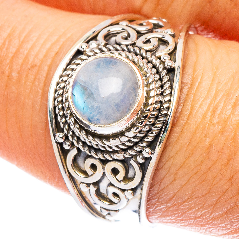 Rainbow Moonstone Ring Size 8.5 (925 Sterling Silver) R7901