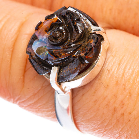 Rare Boulder Opal Rose Ring Size 9 (925 Sterling Silver) R2413