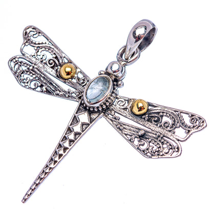 Dainty Aquamarine Dragonfly Pendant 1 5/8" (.925 Sterling Silver)