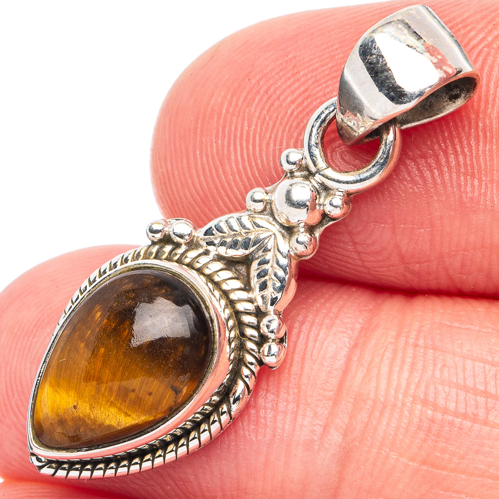 Dainty Tiger Eye Pendant 1 1/4" (925 Sterling Silver) P45316