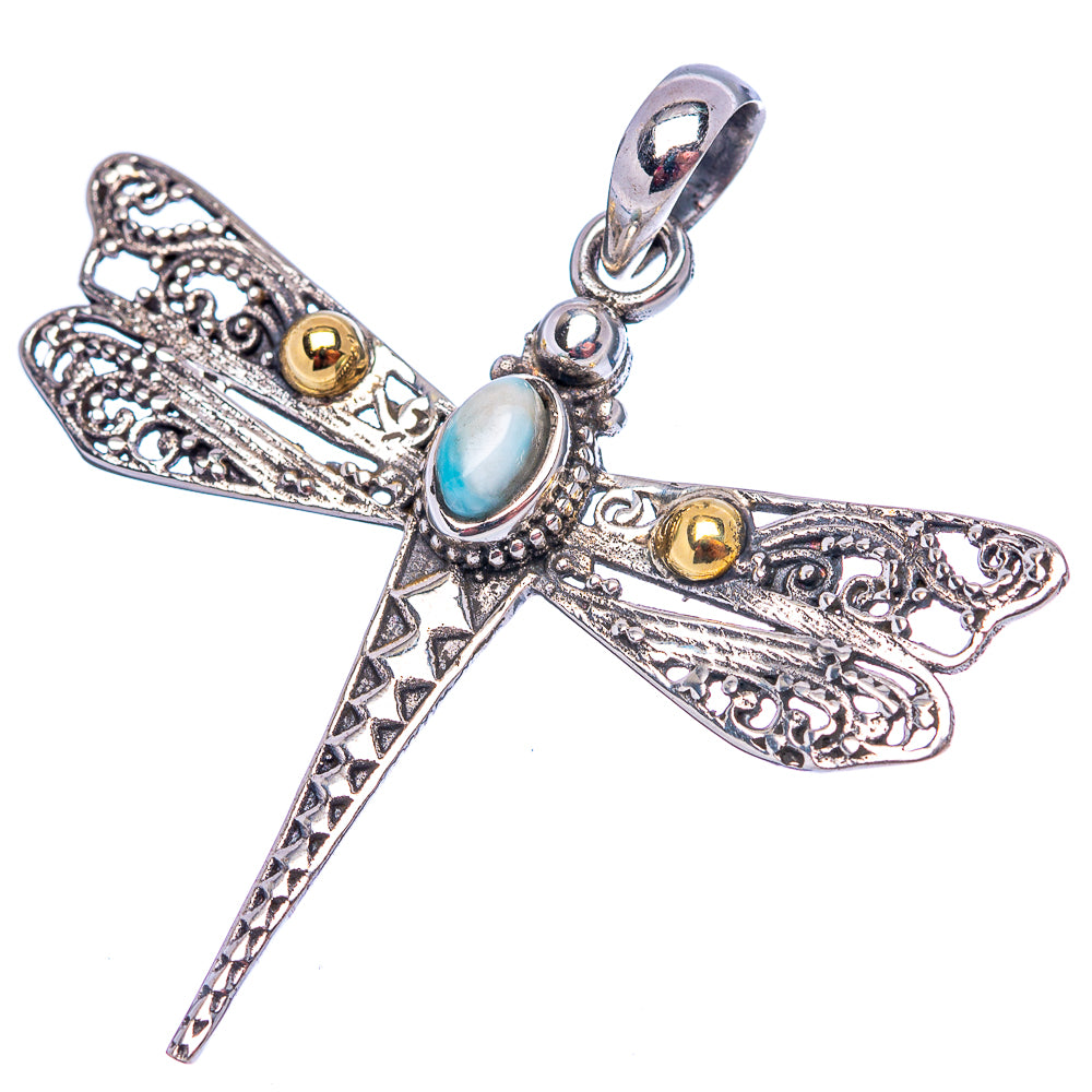 Dainty Larimar Dragonfly Pendant 1 5/8" (.925 Sterling Silver)