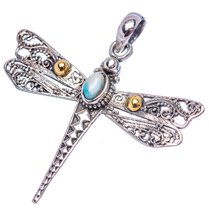 Dainty Larimar Dragonfly Pendant 1 5/8" (.925 Sterling Silver)