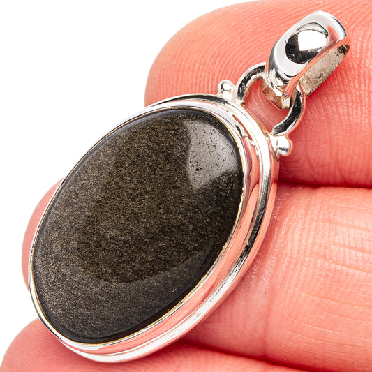 Golden Sheen Obsidian Pendant 1 3/8" (.925 Sterling Silver)