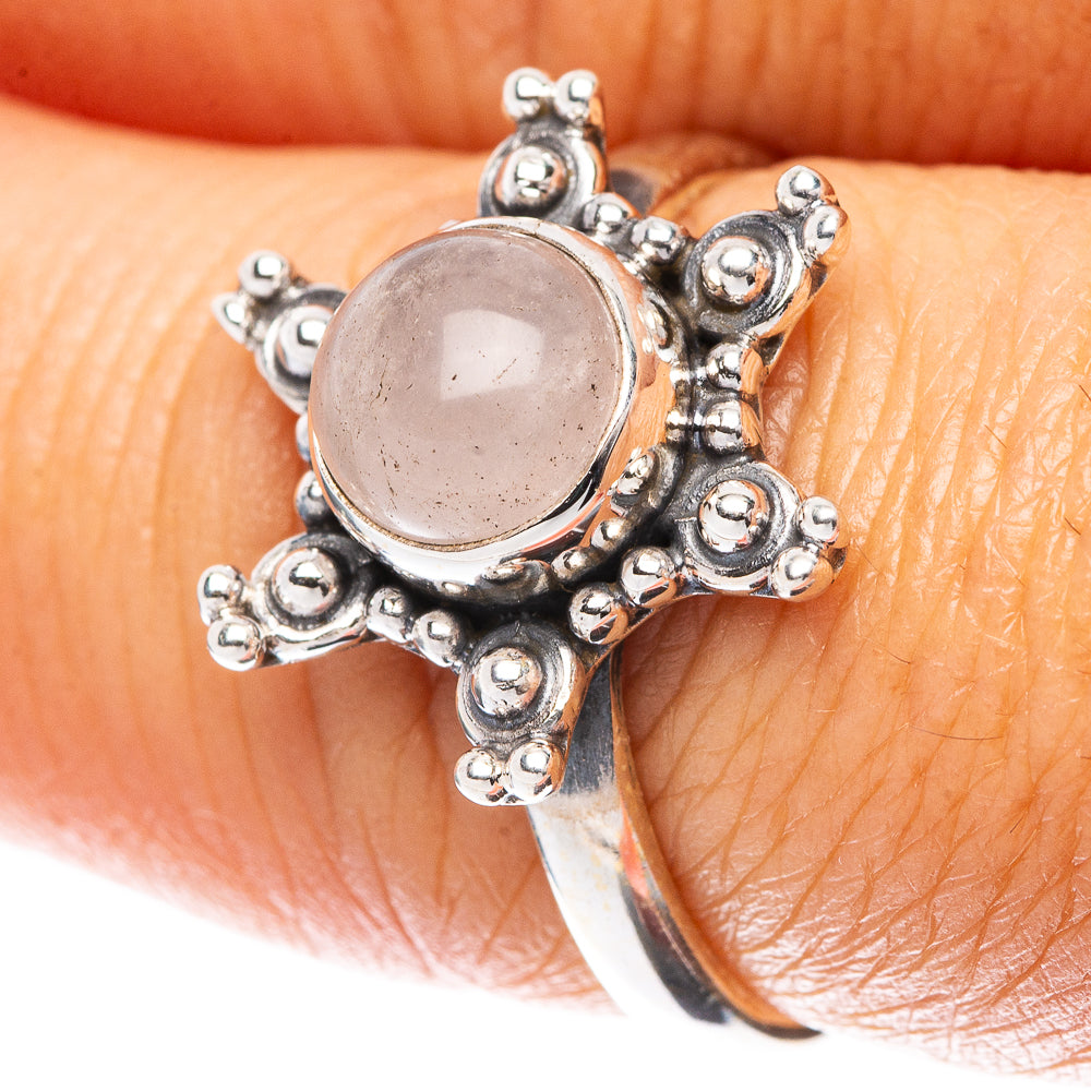 Rose Quartz Flower 925 Sterling Silver Ring Size 7.75 (925 Sterling Silver) R5477