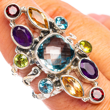 Signature Blue Topaz, Amethyst, Citrine, Garnet Ring Size 7.75 (925 Sterling Silver) R8138