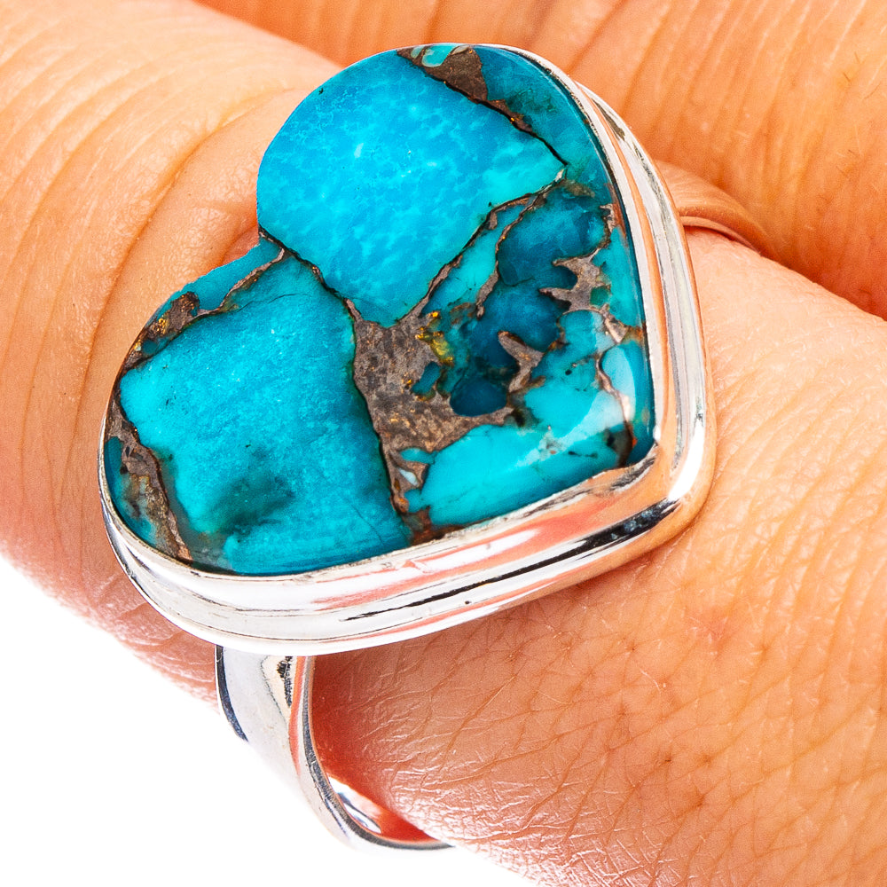 Blue Copper Turquoise Heart Ring Size 10.25 (.925 Sterling Silver)