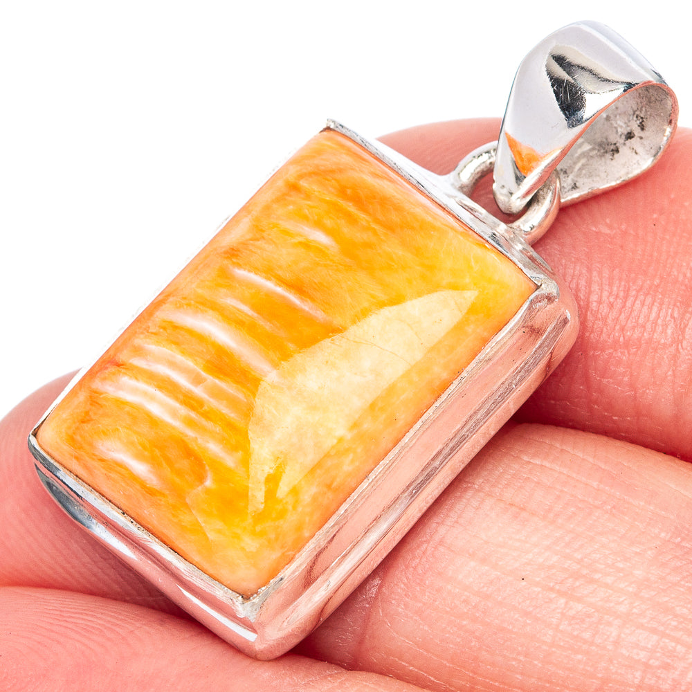 Orange Spiny Oyster Shell Pendant 1 1/4" (925 Sterling Silver) P41341