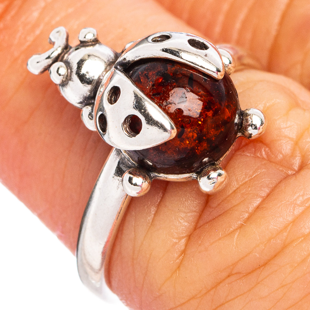 Baltic Amber Ladybug Ring Size 6 (.925 Sterling Silver)