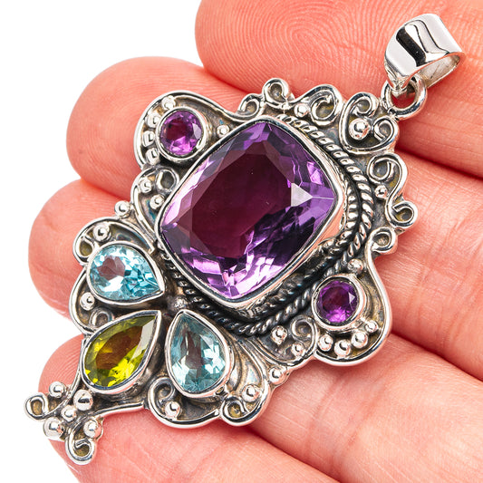 Signature Amethyst, Blue Topaz, Peridot Pendant 2 1/8" (925 Sterling Silver) P45072