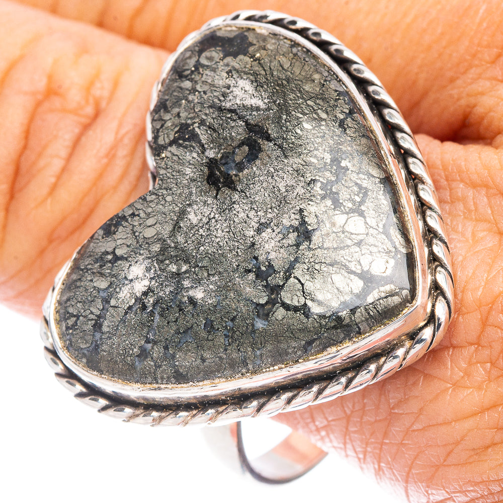 Large Pyrite In Magnetite Heart Ring Size 12.75 (925 Sterling Silver) R7442