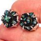 Rare Opal Black Onyx Flower Earrings 1/2" (925 Sterling Silver) E1128