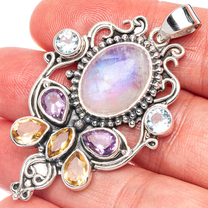 Signature Rainbow Moonstone, Amethyst, Citrine, Blue Topaz Pendant 2" (925 Sterling Silver) P42301