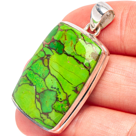 Green Copper Turquoise Pendant 1 1/2" (.925 Sterling Silver)