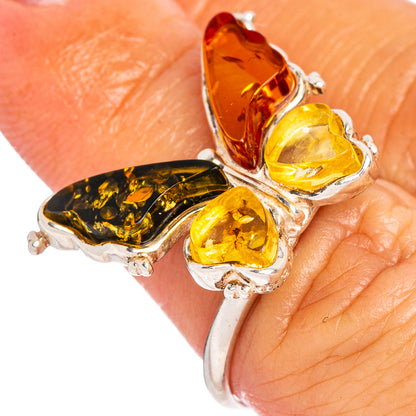 Baltic Amber Butterfly Ring Size 6 Adjustable (.925 Sterling Silver)