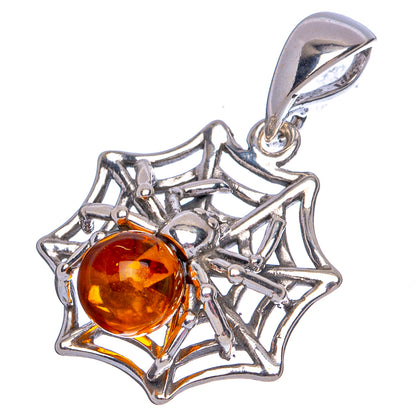 Baltic Amber Spider Web Pendant 7/8" (.925 Sterling Silver)