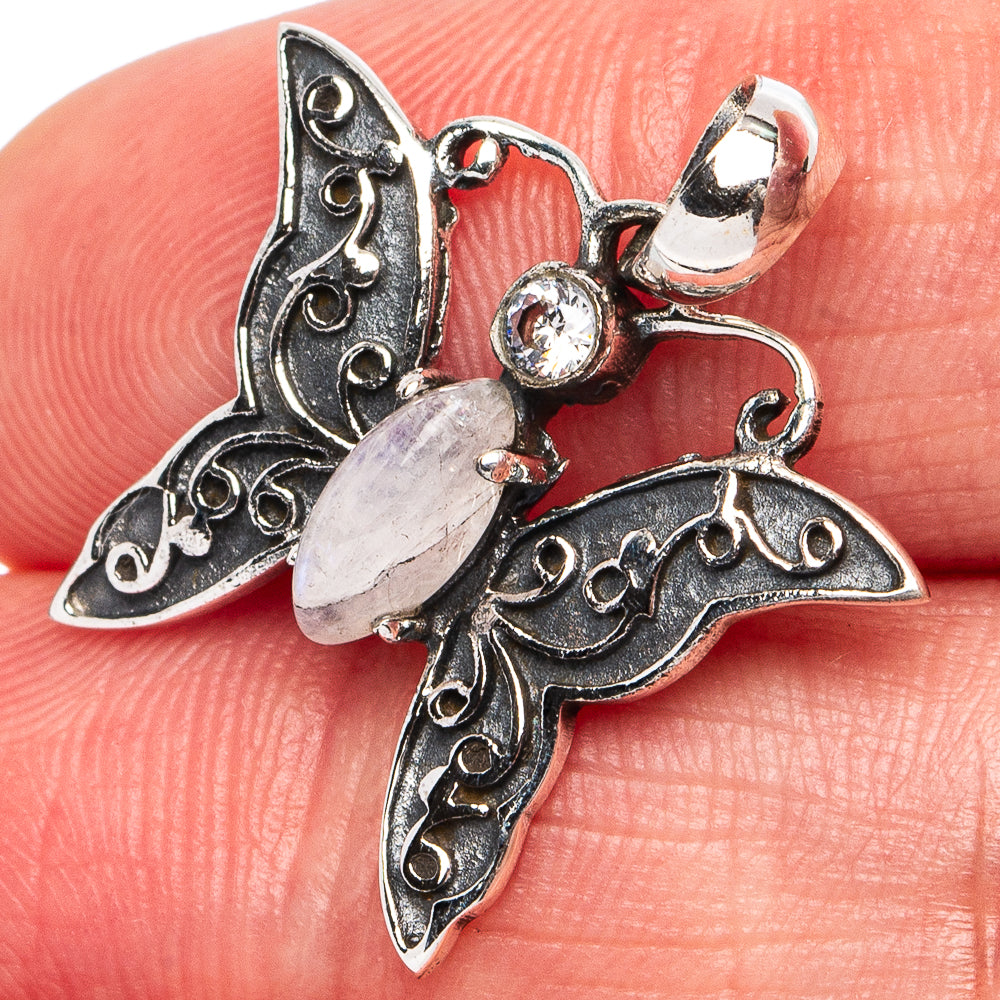 Rainbow Moonstone Butterfly Pendant 7/8" (925 Sterling Silver) P45506