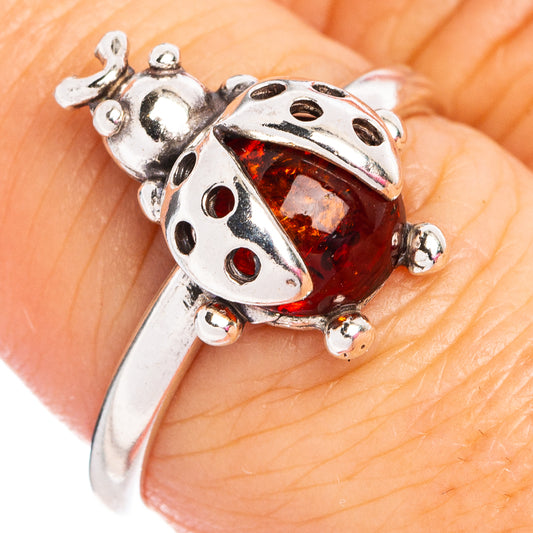 Baltic Amber Ladybug Ring Size 8 (.925 Sterling Silver)