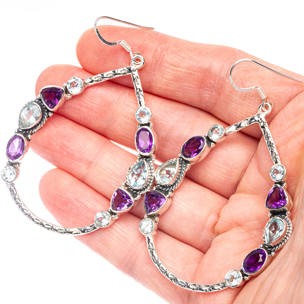 Signature Blue Topaz, Amethyst Earrings 2 5/8" (925 Sterling Silver) E2726