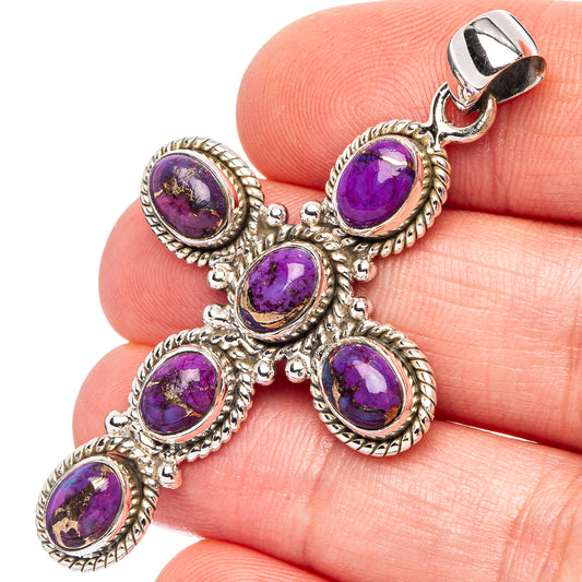 Purple Copper Turquoise Cross Pendant 2 1/8" (.925 Sterling Silver)