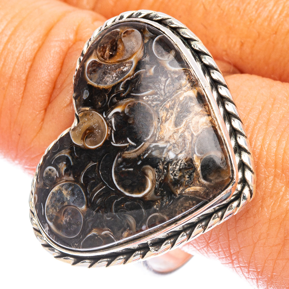 Large Turritella Agate Heart Ring Size 12 (925 Sterling Silver) R7372