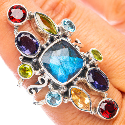 Signature Labradorite, Tanzanite, Peridot, Blue Topaz, Garnet Ring Size 7.75 (925 Sterling Silver) R7593