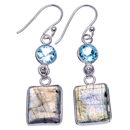 Labradorite, Blue Topaz Earrings 1 5/8" (.925 Sterling Silver)