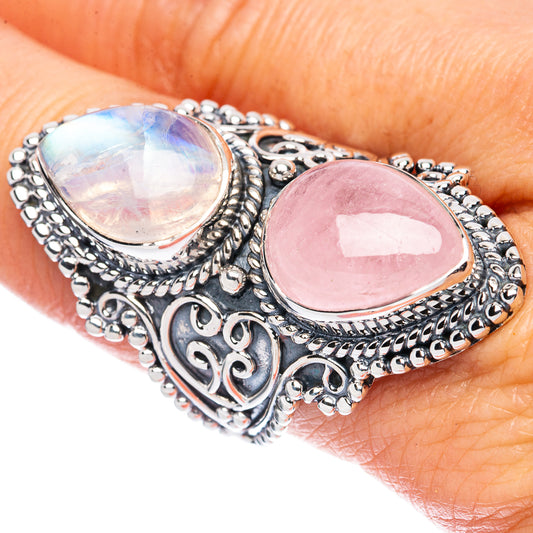 Signature Morganite, Rainbow Moonstone Ring Size 8.75 (925 Sterling Silver) R2574