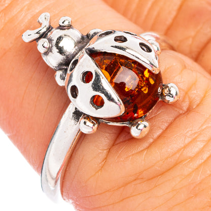 Baltic Amber Ladybug Ring Size 6.75 (.925 Sterling Silver)