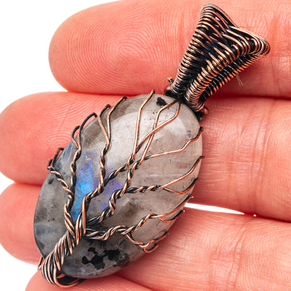 Rainbow Moonstone Tree of Life 1 7/8" (Oxidized Copper)