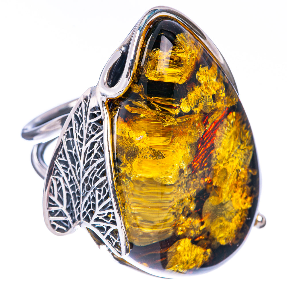 Baltic Amber Leaf Ring Size 9 (925 Sterling Silver) R1891