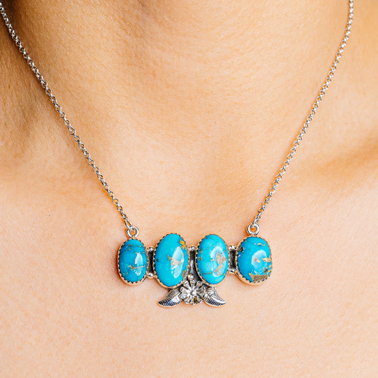 Sonoran South Hill Turquoise Native Style Necklace 16 to 18" (.925 Sterling Silver)