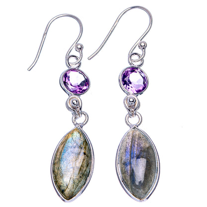 Labradorite, Amethyst Earrings 1 3/4" (.925 Sterling Silver)