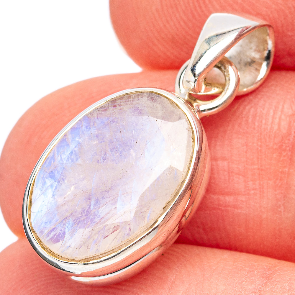 Faceted Rainbow Moonstone Pendant 1" (.925 Sterling Silver)