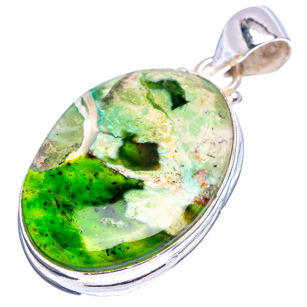 Green Chrome Chalcedony Pendant 1 1/2" (.925 Sterling Silver)