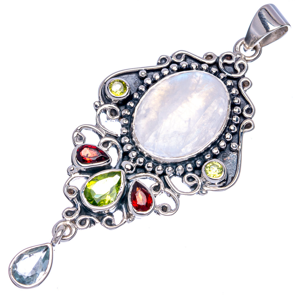 Signature Rainbow Moonstone, Peridot, Garnet, Blue Topaz Pendant 2 3/8" (925 Sterling Silver) P42300