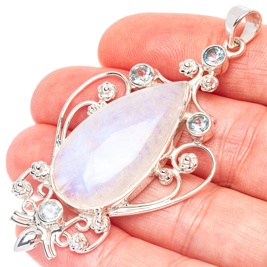 Signature Rainbow Moonstone, Blue Topaz Pendant 2 1/2" (925 Sterling Silver) P44666