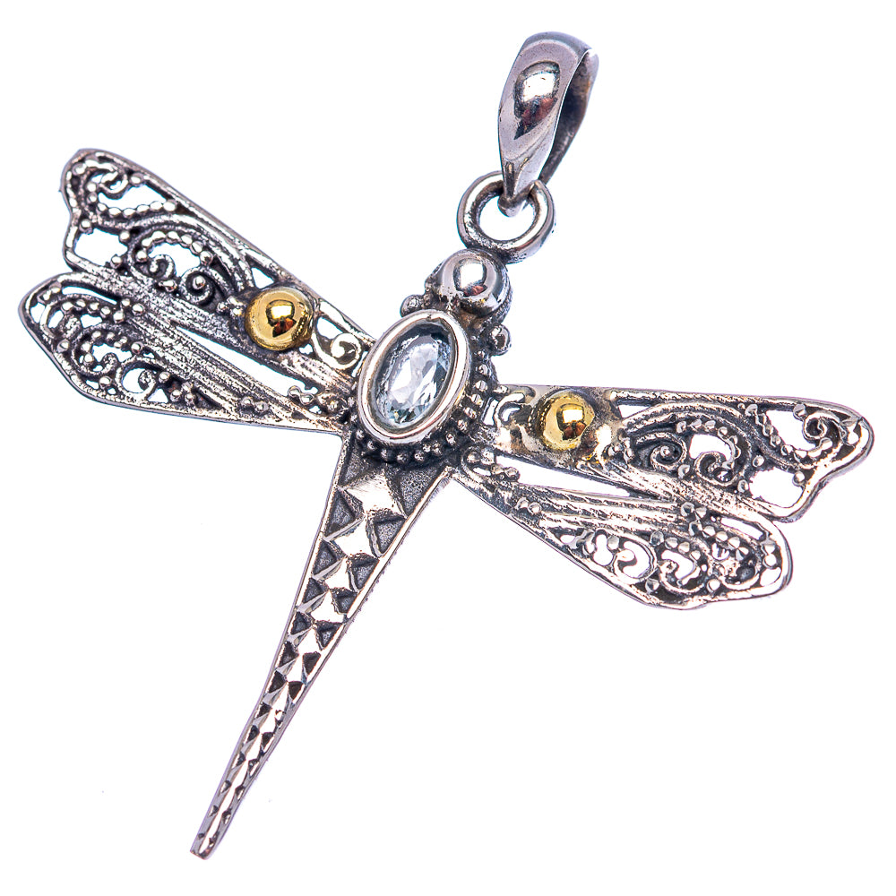 Dainty Blue Topaz Dragonfly Pendant 1 5/8" (.925 Sterling Silver)