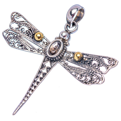 Dainty Smoky Quartz Dragonfly Pendant 1 5/8" (.925 Sterling Silver)